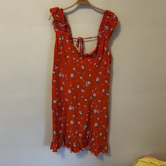 Free People Dress Like A Lady Mini Orange Floral Citrus L Ruffle Vacation - Desc - Picture 1 of 12